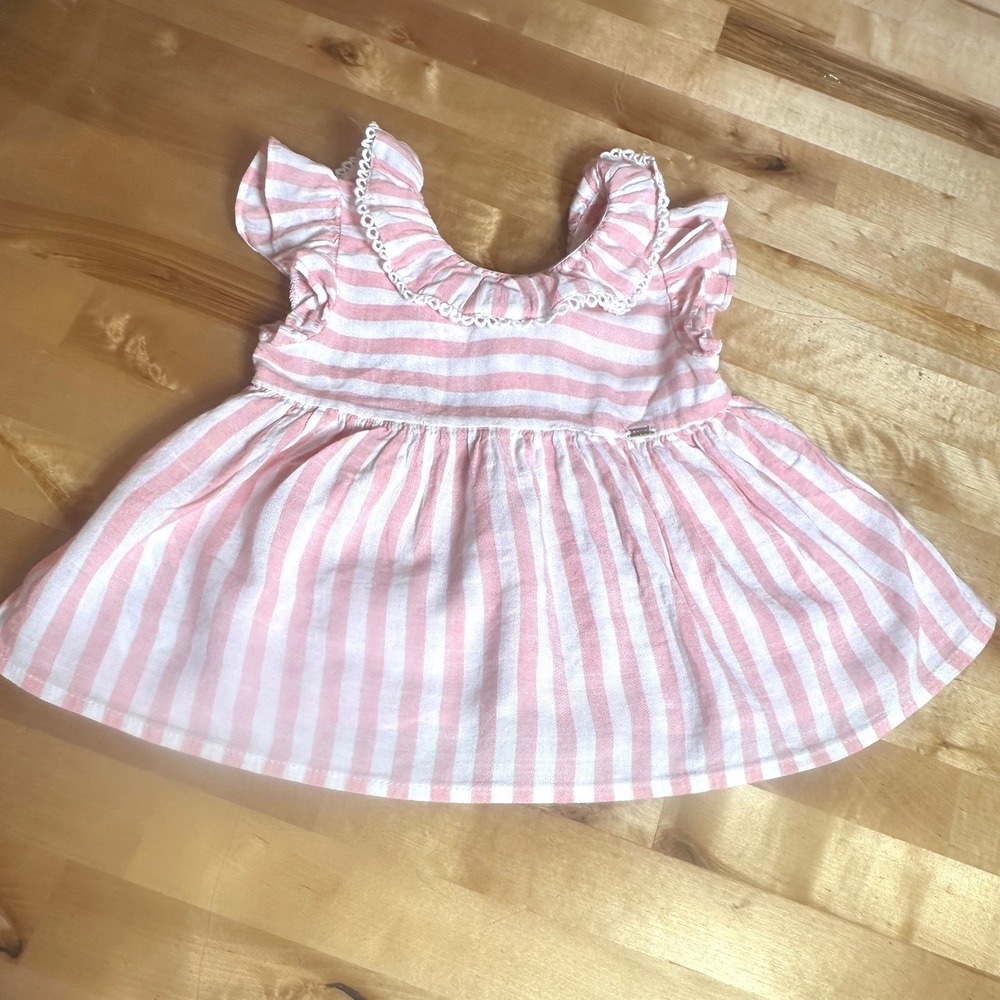 Mayoral Short Set Kids 24M Pink Excellent Striped Linen Blend Ruffle 2pc - Picture 6 of 8